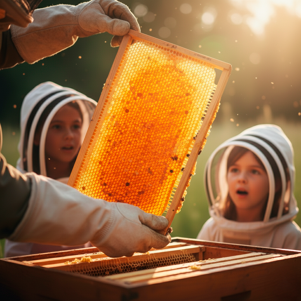 apicultor retirando favos de mel